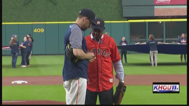 Houston Mayor Sylvester Turner threw out the first pitch as the Astros  returned to Minute Maid Park